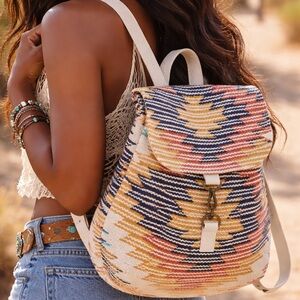Panache Apparel Woven Aztec Backpack Boho Western 70s Southwest Adjustable Strap